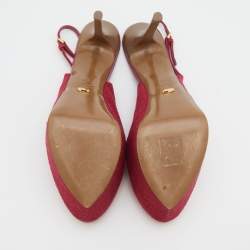 Pre Owned Sergio Rossi Magenta Canvas Peep Toe Slingback Platform Sandals Size 41