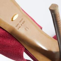 Pre Owned Sergio Rossi Magenta Canvas Peep Toe Slingback Platform Sandals Size 41