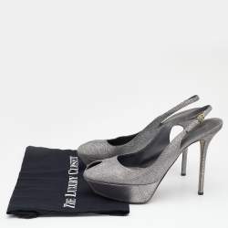 Pre Owned Sergio Rossi Silver Lizard Embossed Leather Peep Toe Slingback Platform Sandals Size 41