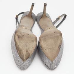 Pre Owned Sergio Rossi Silver Lizard Embossed Leather Peep Toe Slingback Platform Sandals Size 41