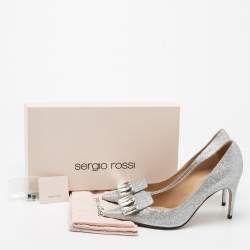 Pre Owned حذاء كعب عالي سيرجيو روسي غليتر فضي مزخرف كريستال مقاس 39