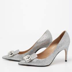 Pre Owned حذاء كعب عالي سيرجيو روسي غليتر فضي مزخرف كريستال مقاس 39