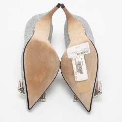 Pre Owned حذاء كعب عالي سيرجيو روسي غليتر فضي مزخرف كريستال مقاس 39