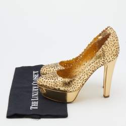 Pre Owned Sergio Rossi Metallic Gold Laser Cut Leather Platform Pumps Size 36.5