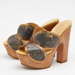 Pre Owned Sergio Rossi Multicolor Leather Peep Toe Platform Slide Sandals Size 36.5