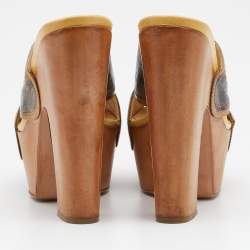 Pre Owned Sergio Rossi Multicolor Leather Peep Toe Platform Slide Sandals Size 36.5