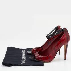 Pre Owned Sergio Rossi Red Eel Leather Peep Toe Pumps Size 39