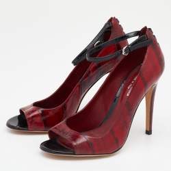 Pre Owned Sergio Rossi Red Eel Leather Peep Toe Pumps Size 39