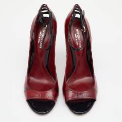 Pre Owned Sergio Rossi Red Eel Leather Peep Toe Pumps Size 39