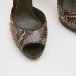 مملوكة مسبقًا صندل سيرجيو روسي جلد ثعبان وجلد متعدد الألوان بحزام للكاحل مقاس 39