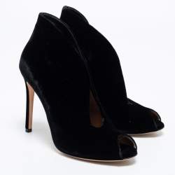 مملوكة مسبقًا حذاء بوت للكاحل جيانفيتو روسي قطيفة أسود مقدمة مفتوحة مقاس 38.5