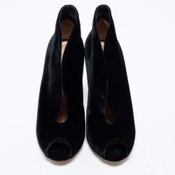 مملوكة مسبقًا حذاء بوت للكاحل جيانفيتو روسي قطيفة أسود مقدمة مفتوحة مقاس 38.5