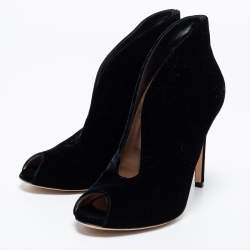 مملوكة مسبقًا حذاء بوت للكاحل جيانفيتو روسي قطيفة أسود مقدمة مفتوحة مقاس 38.5