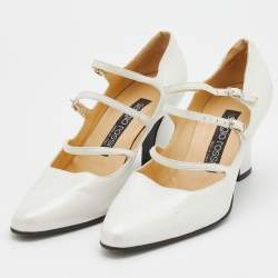 مملوكة مسبقًا Sergio Rossi White Leather Betty Mary Jane Block Heel Pumps Size 36.5