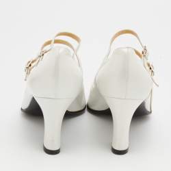 مملوكة مسبقًا Sergio Rossi White Leather Betty Mary Jane Block Heel Pumps Size 36.5