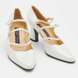 مملوكة مسبقًا Sergio Rossi White Leather Betty Mary Jane Block Heel Pumps Size 36.5