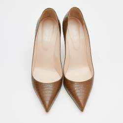 مملوكة مسبقًا حذاء كعب عالي سيرجيو روسي جلد الإغوانا بني مقدمة مدببة مقاس 39.5