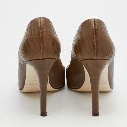 مملوكة مسبقًا حذاء كعب عالي سيرجيو روسي جلد الإغوانا بني مقدمة مدببة مقاس 39.5