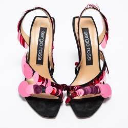 Pre Owned Sergio Rossi Black/Pink Suede Embellished Ankle Strap Sandals Size 38