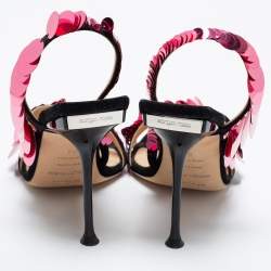 Pre Owned Sergio Rossi Black/Pink Suede Embellished Ankle Strap Sandals Size 38
