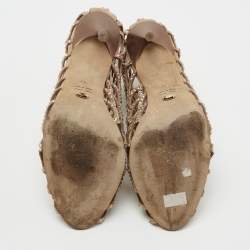 Pre Owned Sergio Rossi Beige Crystal Embellished Scalloped Suede Peep-Toe Caged Ankle Booties Size 39