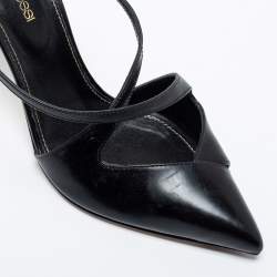 Pre Owned Sergio Rossi Black Leather Pointed Toe Bon Ton Slingback Sandals Size 37