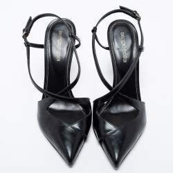 Pre Owned Sergio Rossi Black Leather Pointed Toe Bon Ton Slingback Sandals Size 37