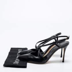 Pre Owned Sergio Rossi Black Leather Pointed Toe Bon Ton Slingback Sandals Size 37