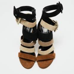 Pre Owned Sergio Rossi Multicolor Suede Baobab Strappy Sandals Size 38