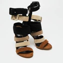 Pre Owned Sergio Rossi Multicolor Suede Baobab Strappy Sandals Size 38
