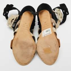 Pre Owned Sergio Rossi Multicolor Suede Baobab Strappy Sandals Size 38
