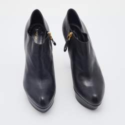 Pre Owned Sergio Rossi Black Leather Platform Booties Size 38