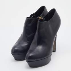 Pre Owned Sergio Rossi Black Leather Platform Booties Size 38