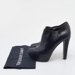 Pre Owned Sergio Rossi Black Leather Platform Booties Size 38