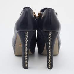 Pre Owned Sergio Rossi Black Leather Platform Booties Size 38
