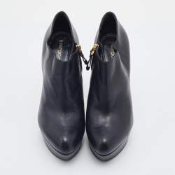 Pre Owned Sergio Rossi Black Leather Platform Booties Size 38