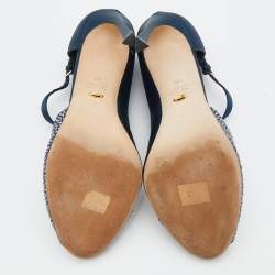 Pre Owned Sergio Rossi Midnight Blue Satin Crystal Embellished Peep Toe Pumps Size 41