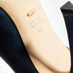 Pre Owned Sergio Rossi Midnight Blue Satin Crystal Embellished Peep Toe Pumps Size 41