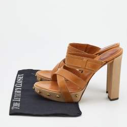 Sergio Rossi Tan Leather Strappy Studded Platform Sandals Size 40