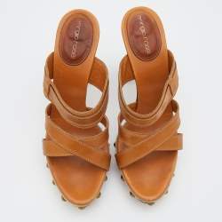 Sergio Rossi Tan Leather Strappy Studded Platform Sandals Size 40