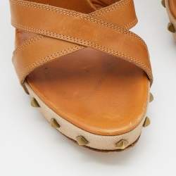 Sergio Rossi Tan Leather Strappy Studded Platform Sandals Size 40