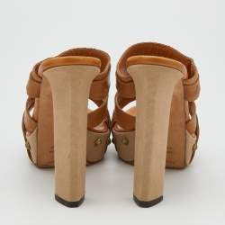 Sergio Rossi Tan Leather Strappy Studded Platform Sandals Size 40
