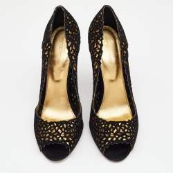 مملوكة مسبقًا Sergio Rossi Black Suede Laser Cut Peep Toe Pumps Size 40