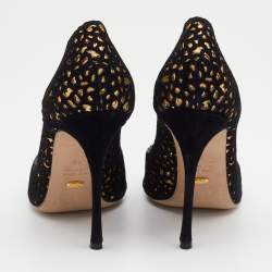 مملوكة مسبقًا Sergio Rossi Black Suede Laser Cut Peep Toe Pumps Size 40