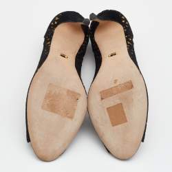 مملوكة مسبقًا Sergio Rossi Black Suede Laser Cut Peep Toe Pumps Size 40