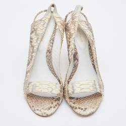 مملوكة مسبقًا Sergio Rossi Grey/Off-White Python Leather Open Toe Slingback Sandals Size 40