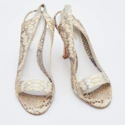 مملوكة مسبقًا Sergio Rossi Grey/Off-White Python Leather Open Toe Slingback Sandals Size 40