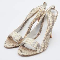 مملوكة مسبقًا Sergio Rossi Grey/Off-White Python Leather Open Toe Slingback Sandals Size 40
