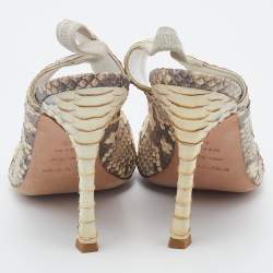 مملوكة مسبقًا Sergio Rossi Grey/Off-White Python Leather Open Toe Slingback Sandals Size 40