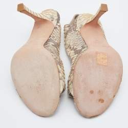 مملو كة مسبقًا Sergio Rossi Grey/Off-White Python Leather Open Toe Slingback Sandals Size 40